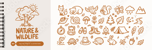Nature and Wildlife Vector Doodle Illustrations Set