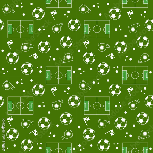 Seamless Soccer Pattern for Sport Background with Field Elements and Football Icons Design