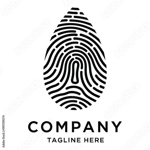 Fingerprint company logo template with tagline and modern design elements icon