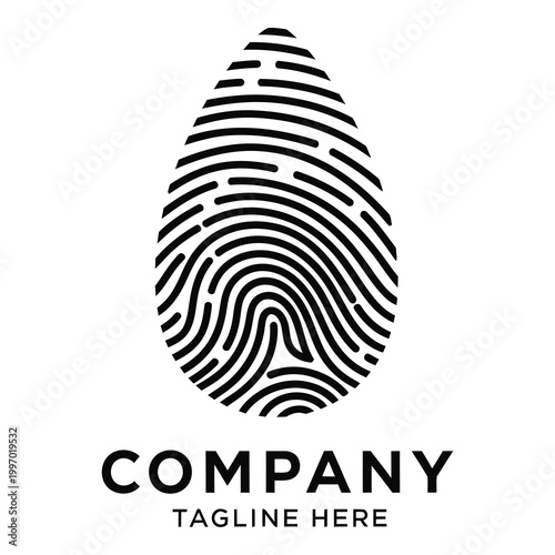Fingerprint company logo template with tagline on white background icon