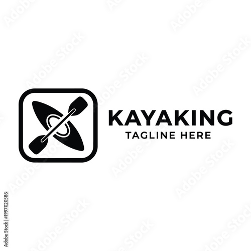 Kayaking logo design template with paddle and boat graphic  outdoor adventure symbol icon