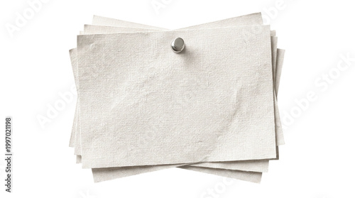 Cuadro en lienzo Stack of blank woven canvas texture paper sheets pinned with a metal tack on a t