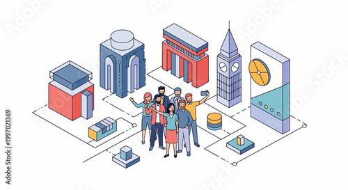 Tour kids men and girls go see world map and take a pic with a phone