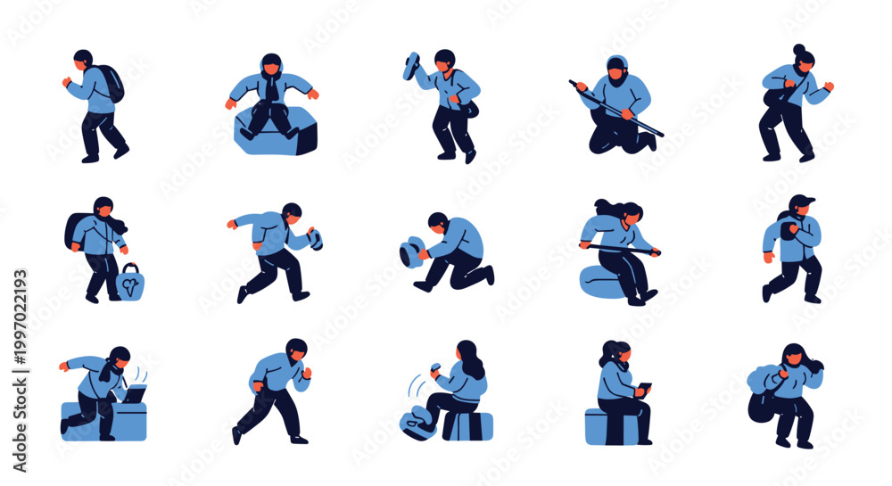 Fototapeta premium Collection of diverse cartoon people engaged in various activities and poses