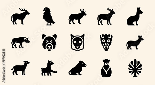 Black silhouettes of various wild animals.