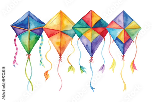 Hand-Painted Kite Watercolor, Flying Toy Clipart, Isolated Vector Illustration
