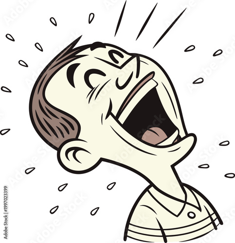 Fényképezés Cartoon man laughing, comical expression, humorous illustration, emoticon face