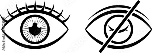 View icon. Open and closed eye symbols for showing or hiding content vector illustration. Privacy and visibility control in user interface symbol. Access management sign. Information toggle pictogram.