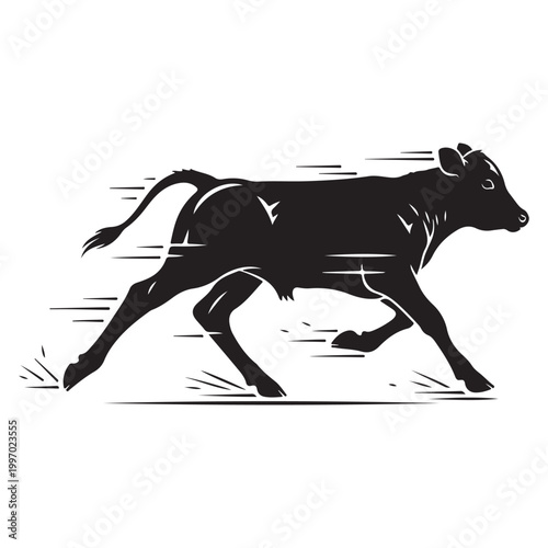 Running calf silhouette vector illustration showing speed and motion isolated on white background