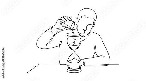 Continuous Line Drawing of Person Pouring Sand into Hourglass Minimalist Vector