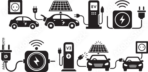 Electric vehicle charging infrastructure icons a comprehensive collection