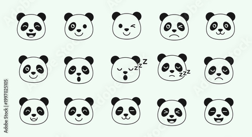 Panda faces with various cute expressions.