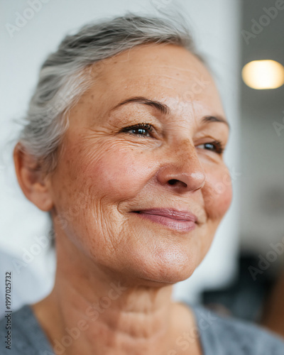 portrait of senior woman with short gray hair