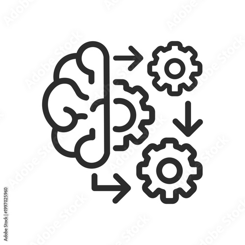 Machine Learning Brain with Gear Process Icon