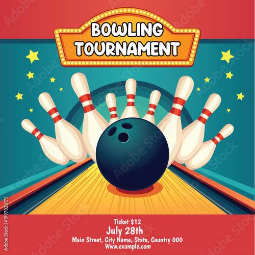 Vector illustration of bowling night flyer poster template design