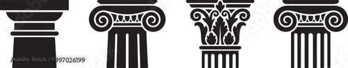 classical column icons set greek roman architectural pillars silhouette collection vector illustration