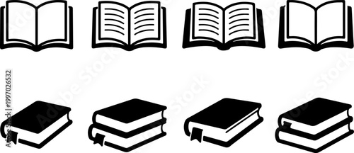 Minimalist Book Icons Set for Education and Library Symbols