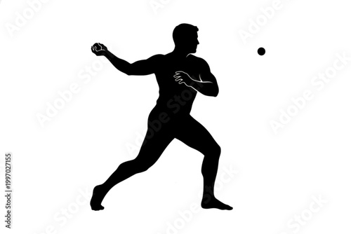 Foto Strength and Precision: A silhouetted athlete embodies the power and focus of shot put, with every muscle engaged in the precise execution of a throw