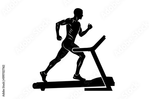 Treadmill Silhouette: A dynamic black silhouette of a runner in action on a treadmill, depicting the essence of fitness and determined workout.