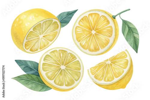 Watercolor Citrus Lemon Clipart, Summer Fruit Illustration, Isolated on White