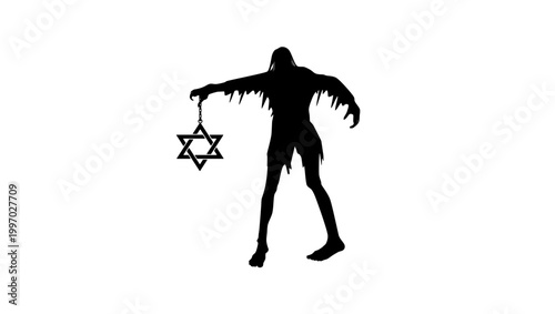 Canvastavla A symbol of religious fanaticism in Judaism, a black isolated silhouette