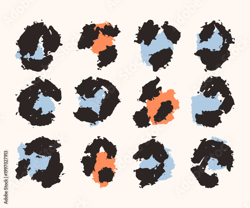 Vector leopard spot elements set in black, cyan and orange on cream background 