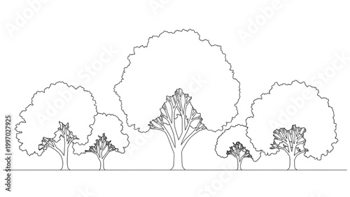 2D AutoCAD drawing of trees in a landscape illustration