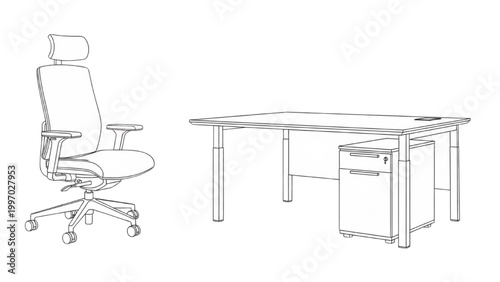 2D AutoCAD drawing of office chair and desk setup in modern workplace