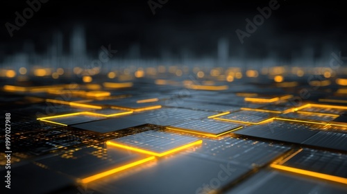 Futuristic Digital Landscape with Glowing Orange Grid and Abstract Technology Patterns for Innovation, Data, and Cybersecurity Concepts in Modern Designs