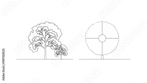 2D AutoCAD drawing of a tree and a circular target symbol
