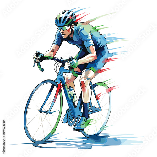 Dynamic cyclist in motion, capturing the speed and intensity of road racing