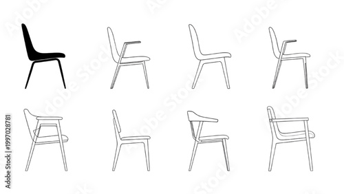 Designers create various 2D AutoCAD chair models for furniture catalog