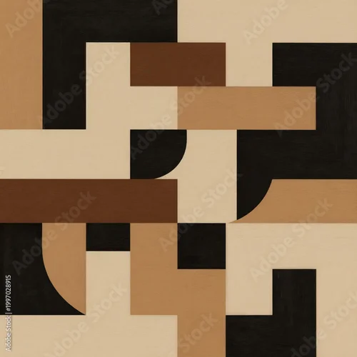 Panel kuchenny z motywem Abstract geometric pattern art. Beige tan brown black shapes form modern composition. Contemporary graphic design texture. Repeating tile graphic.