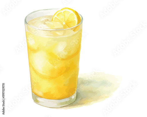 Watercolor Lemonade Glass Icon, Refreshing Summer Drink Clipart, illustration Isolated on White background