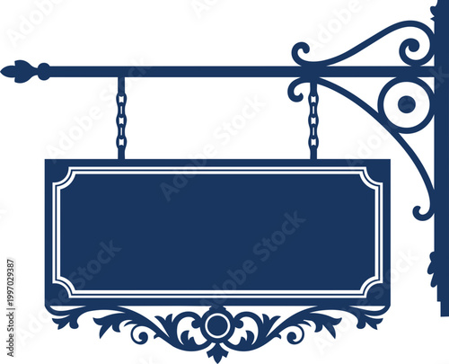 Vintage Hanging Shop Sign Silhouette with Ornamental Bracket