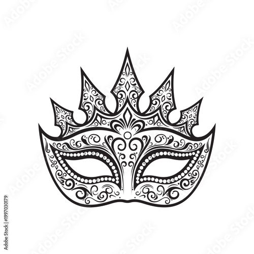 Ornate masquerade mask with crown filigree vector illustration isolated on white background