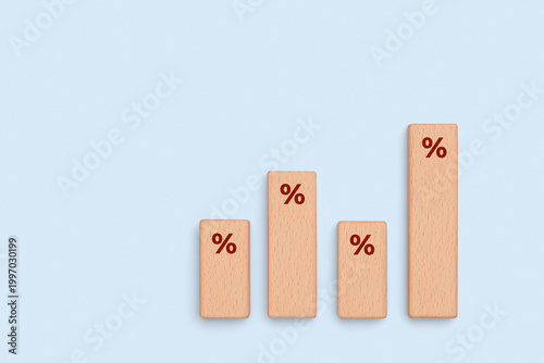 Profit margin analysis with wooden blocks and percentage symbol