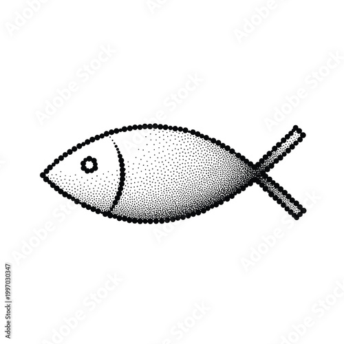 Christian Ichthys symbol rendered in stippling technique with dots