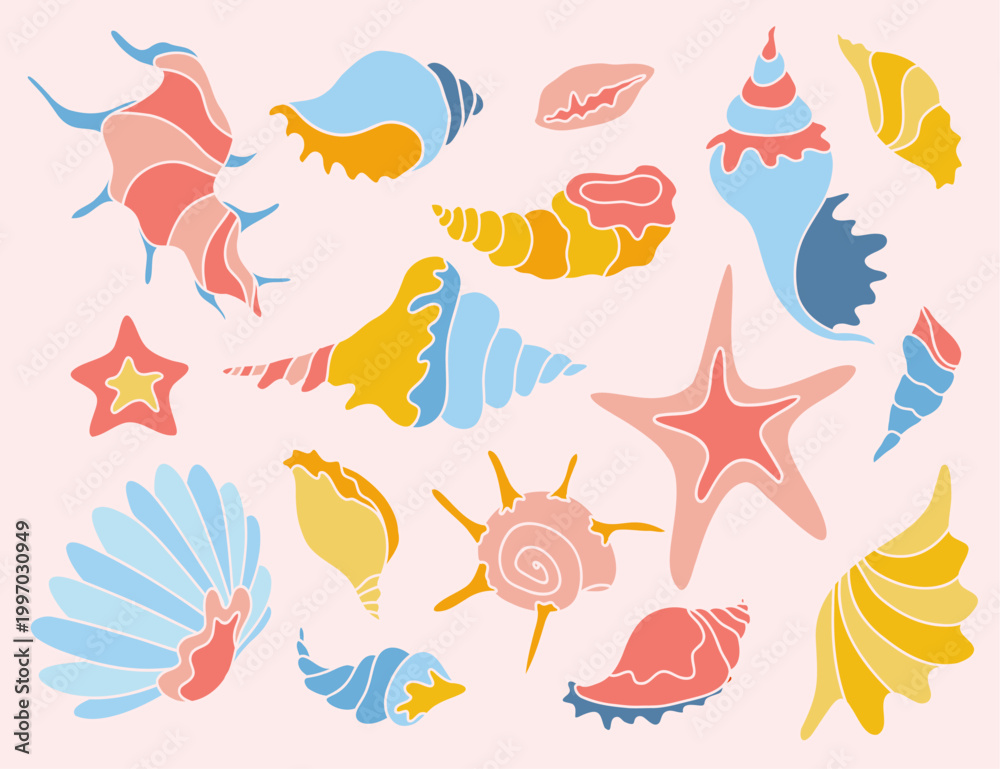 Obraz premium Retro Pop Art Sea Shells Vector Set