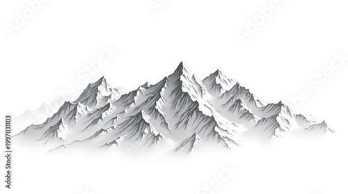 Snowy Mountain Range with Sharp Peaks and Soft Shadowed Slopes