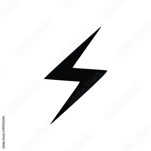 A simple black lightning bolt symbol on a white background, representing energy or power.
