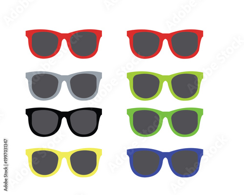 Set of colorful sunglasses in various vibrant colors