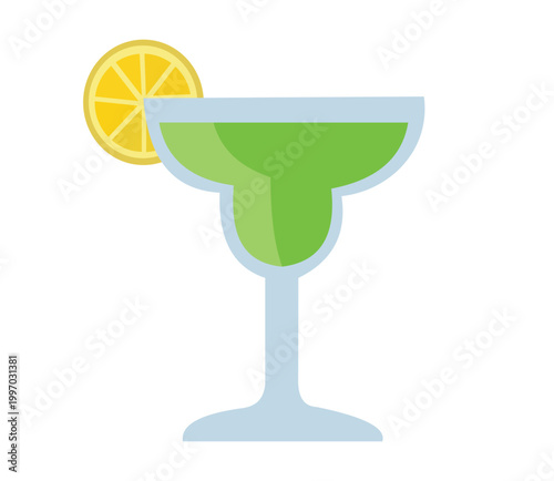 Refreshing green margarita cocktail in a glass with a lemon slice garnish