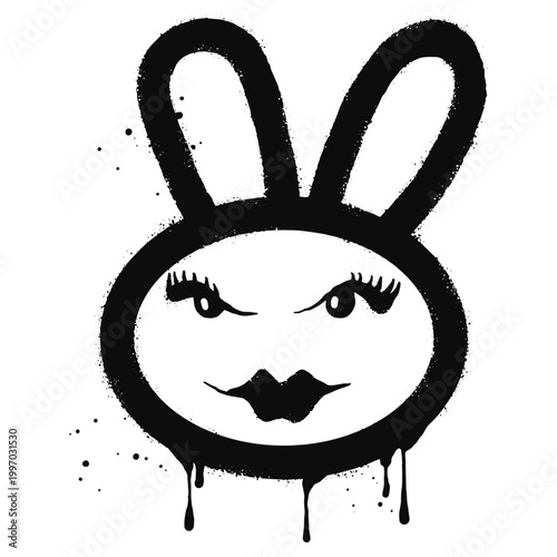 Beautiful Smiling face emoji rabbit character. Spray graffiti depicting a smiling rabbit. isolated on white background. vector illustration