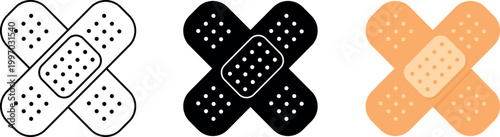 Bandage Icon Set Vector – Adhesive Bandage Medical Patch Flat and Outline Styles