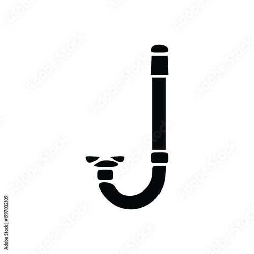 Black silhouette of a snorkel, a breathing tube used for underwater swimming and diving, isolated on a clean white background.