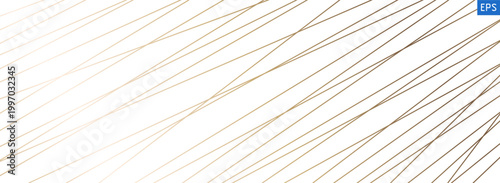 Modern geometric chaos of straight random diagonal elements on white canvas. Vector abstract texture with angled triangular shapes and minimalist gold outlines creates edgy art composition