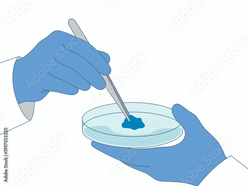 Scientist Hands with Tweezers and Petri Dish Laboratory Illustration