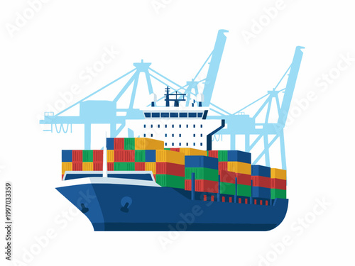 Container Cargo Ship Carrying Freight at Industrial Port Harbor