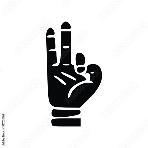 A black and white illustration of a hand making the 'OK' gesture with three fingers extended upwards.